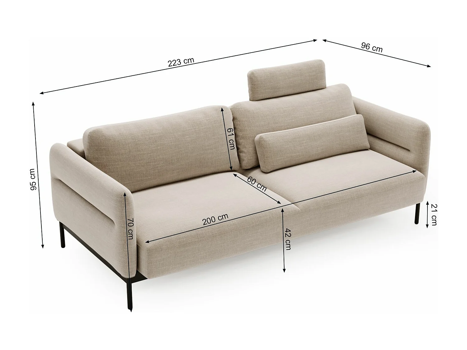 3-zits slaapbank - lichtgrijs - SOLIANERO