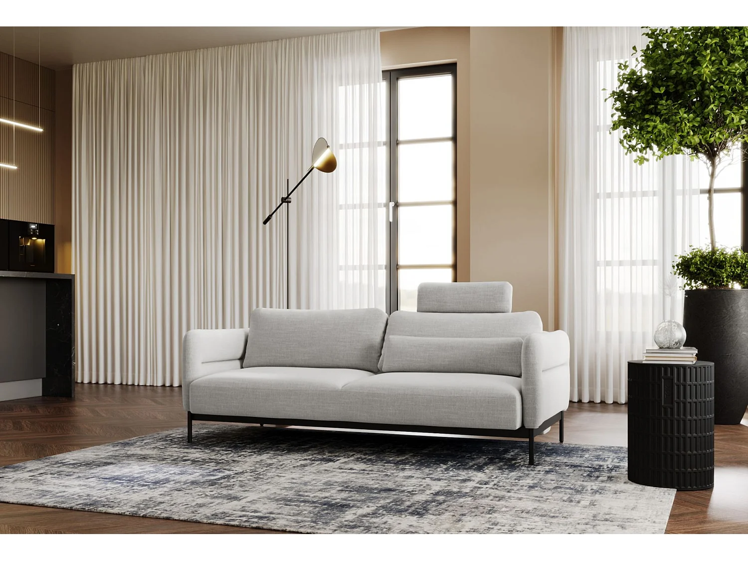 Canapé convertible 3 places- gris clair- SOLIANERO