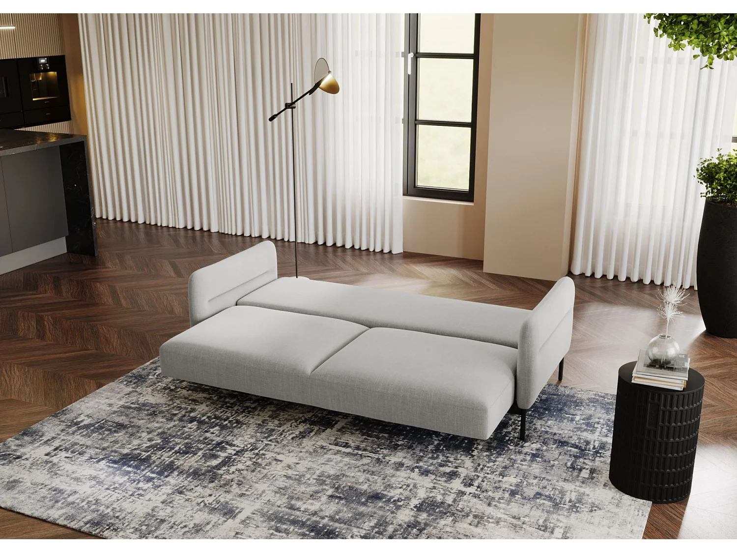 Canapé convertible 3 places- gris clair- SOLIANERO