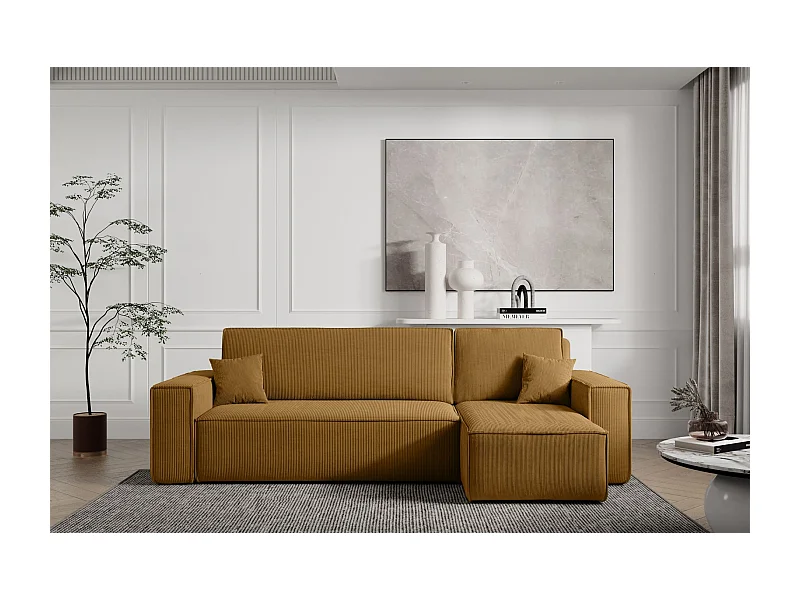 Ecksofa mit Schlaffunktion - Stauraum - Cordbezug - senfgelb - Scarlo