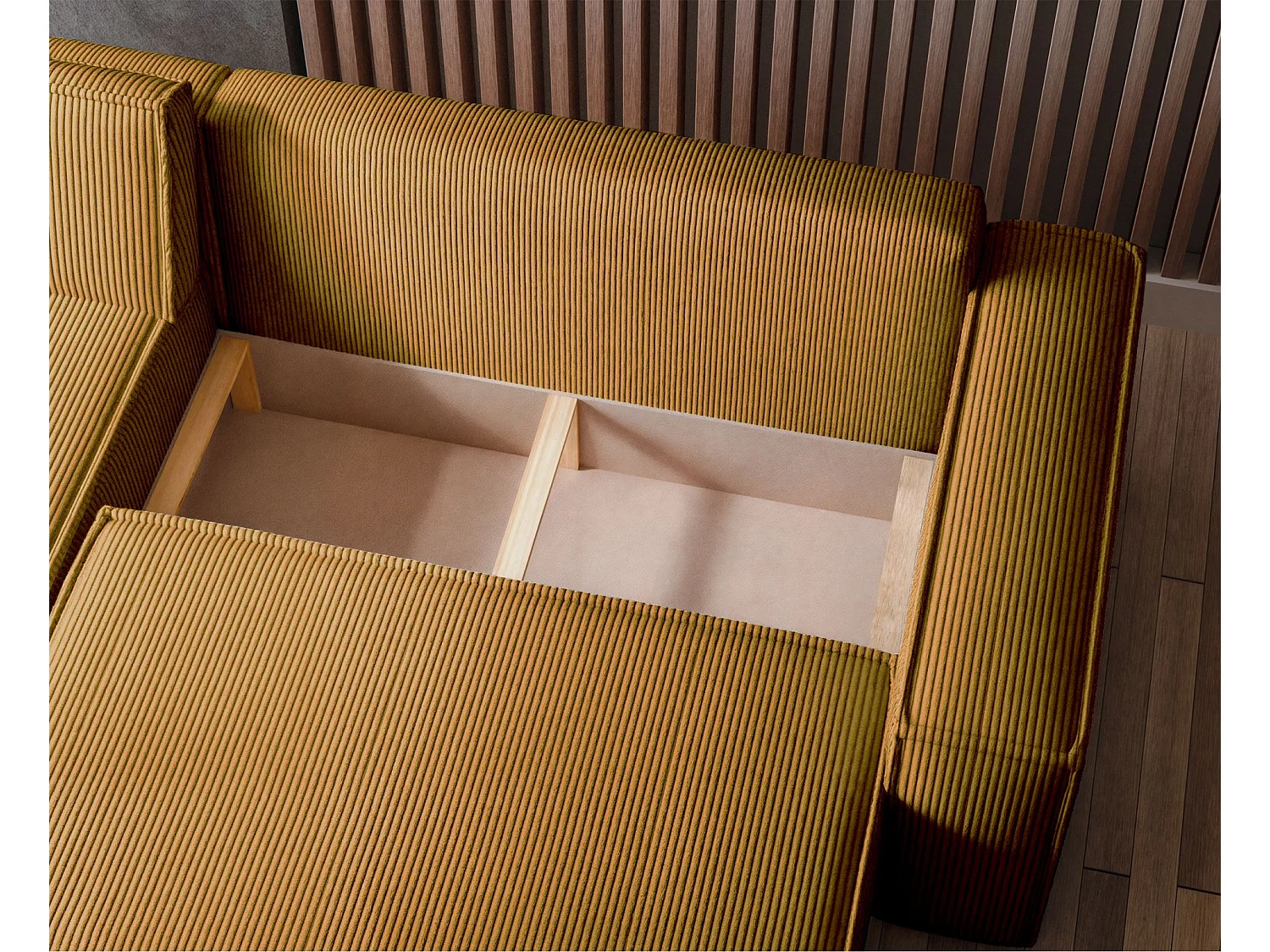 Canapé d'angle convertible - en velours côtelé moutarde - SCARLO