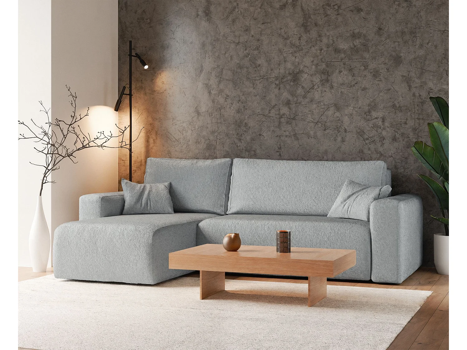 Canapé d'angle convertible - en boucle gris clair - PIANONI