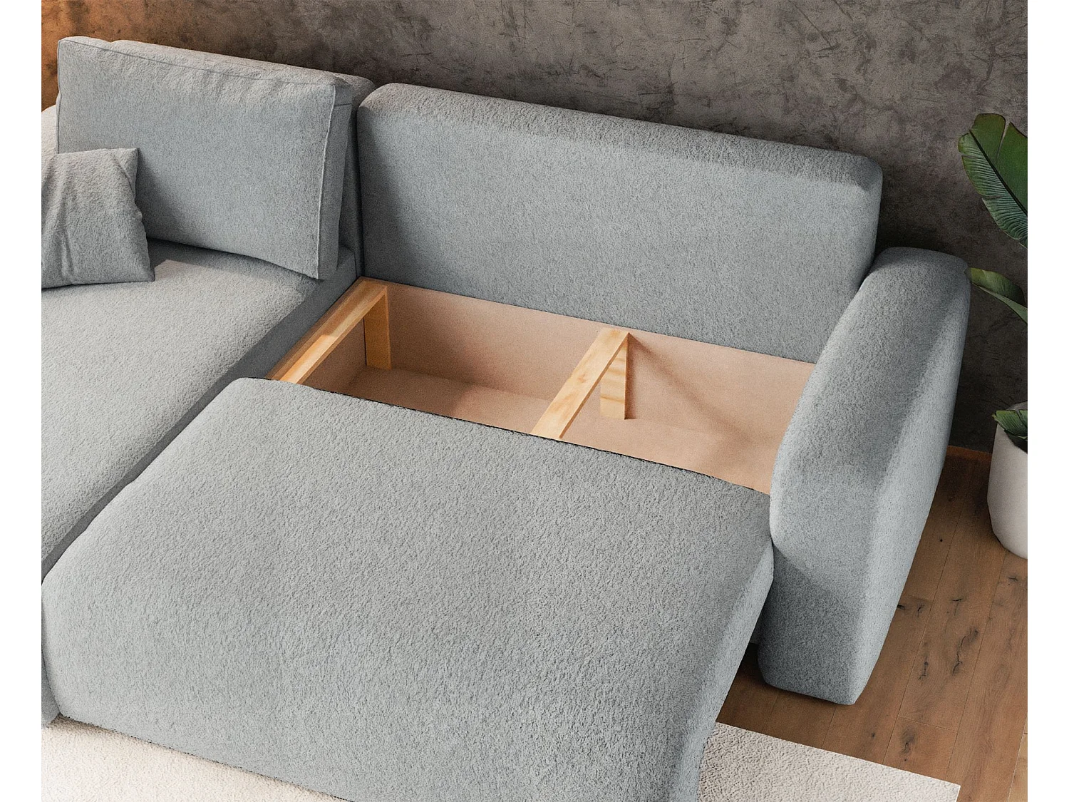 Canapé d'angle convertible - en boucle gris clair - PIANONI