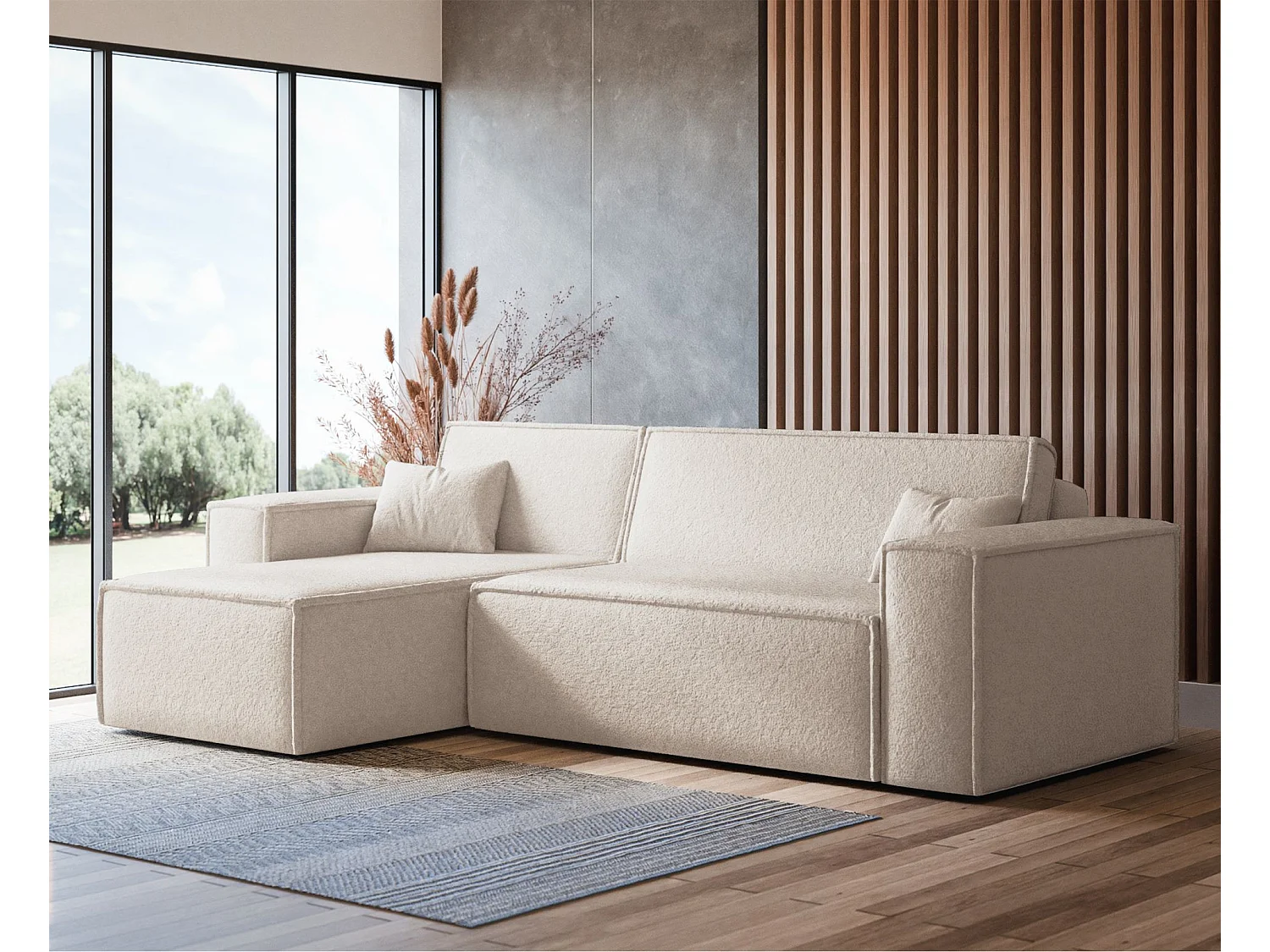 Hoekbank - in crème boucle - SCARLO