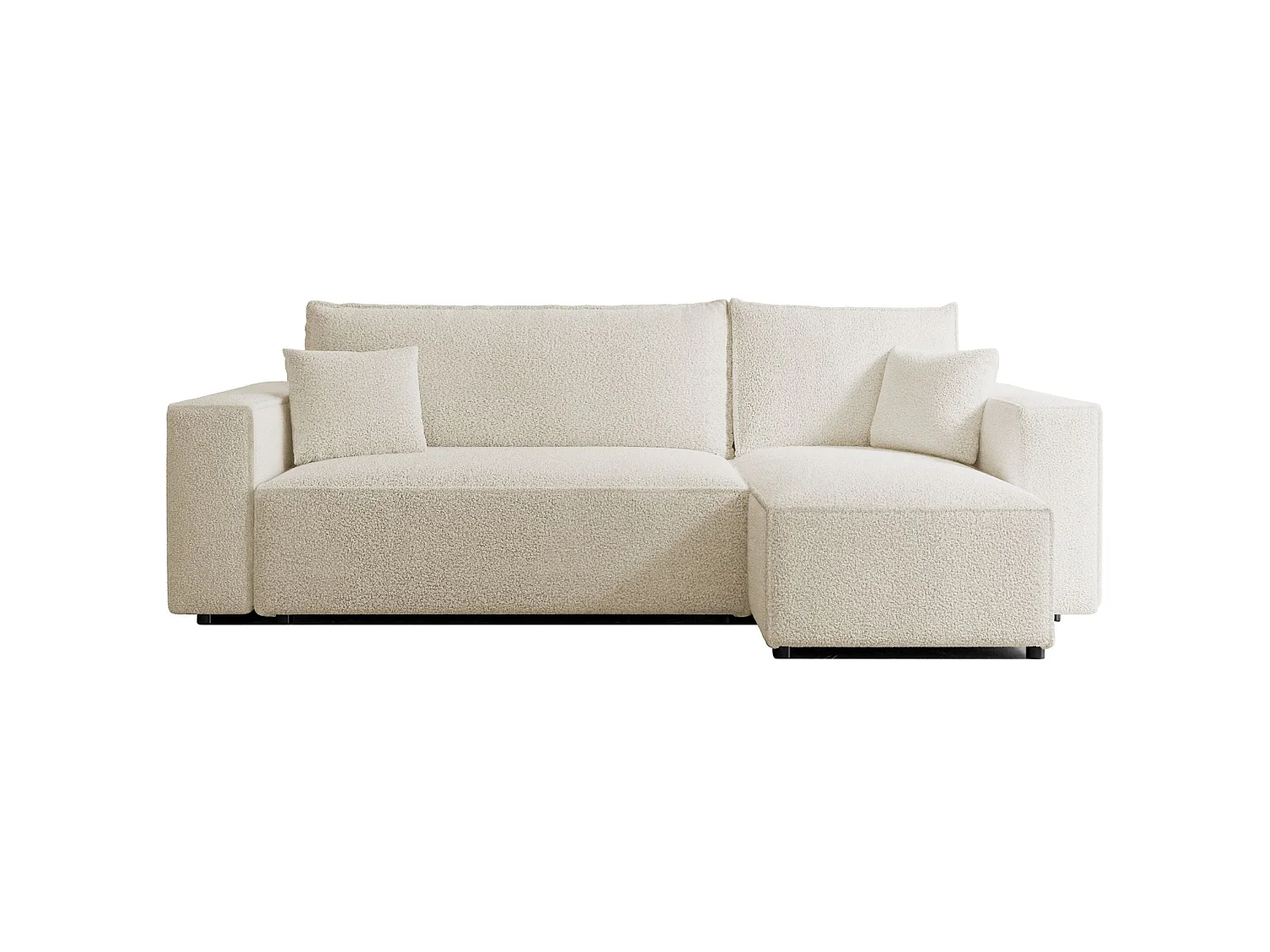 Canapé d'angle convertible 4 places en tissu côtelé crème SCARLO