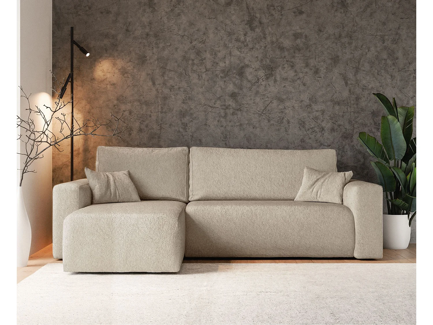 Canapé d'angle convertible - en boucle beige clair - PIANONI