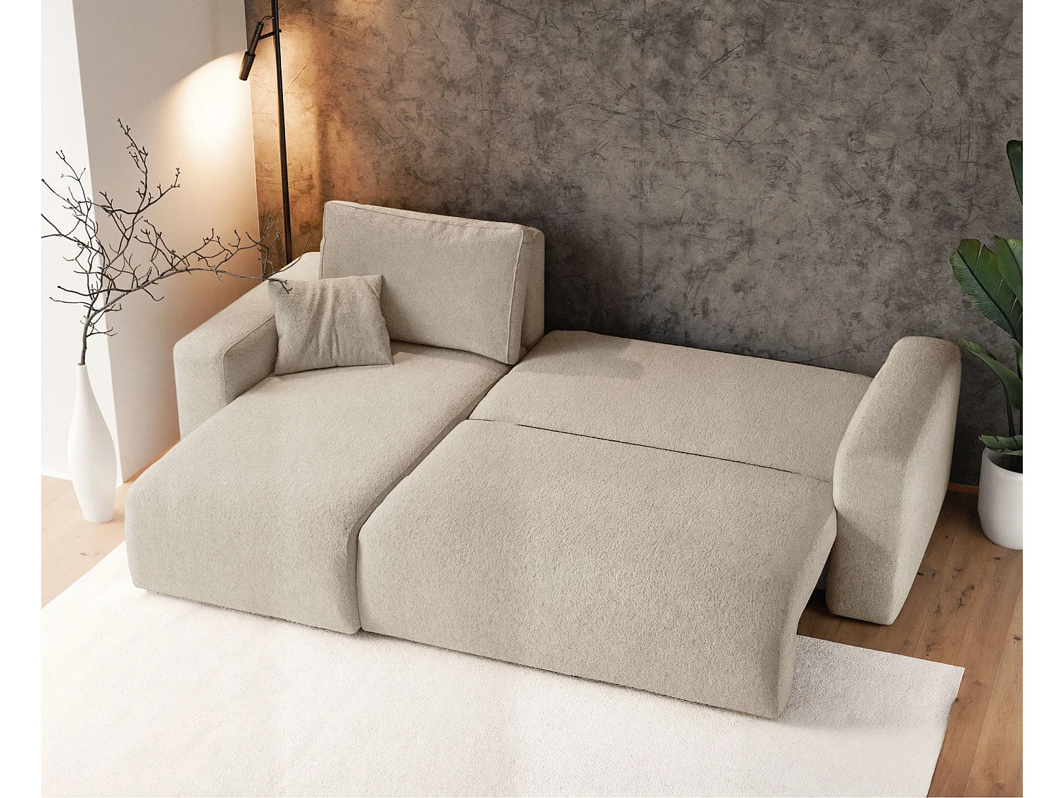 Canapé d'angle convertible - en boucle beige clair - PIANONI