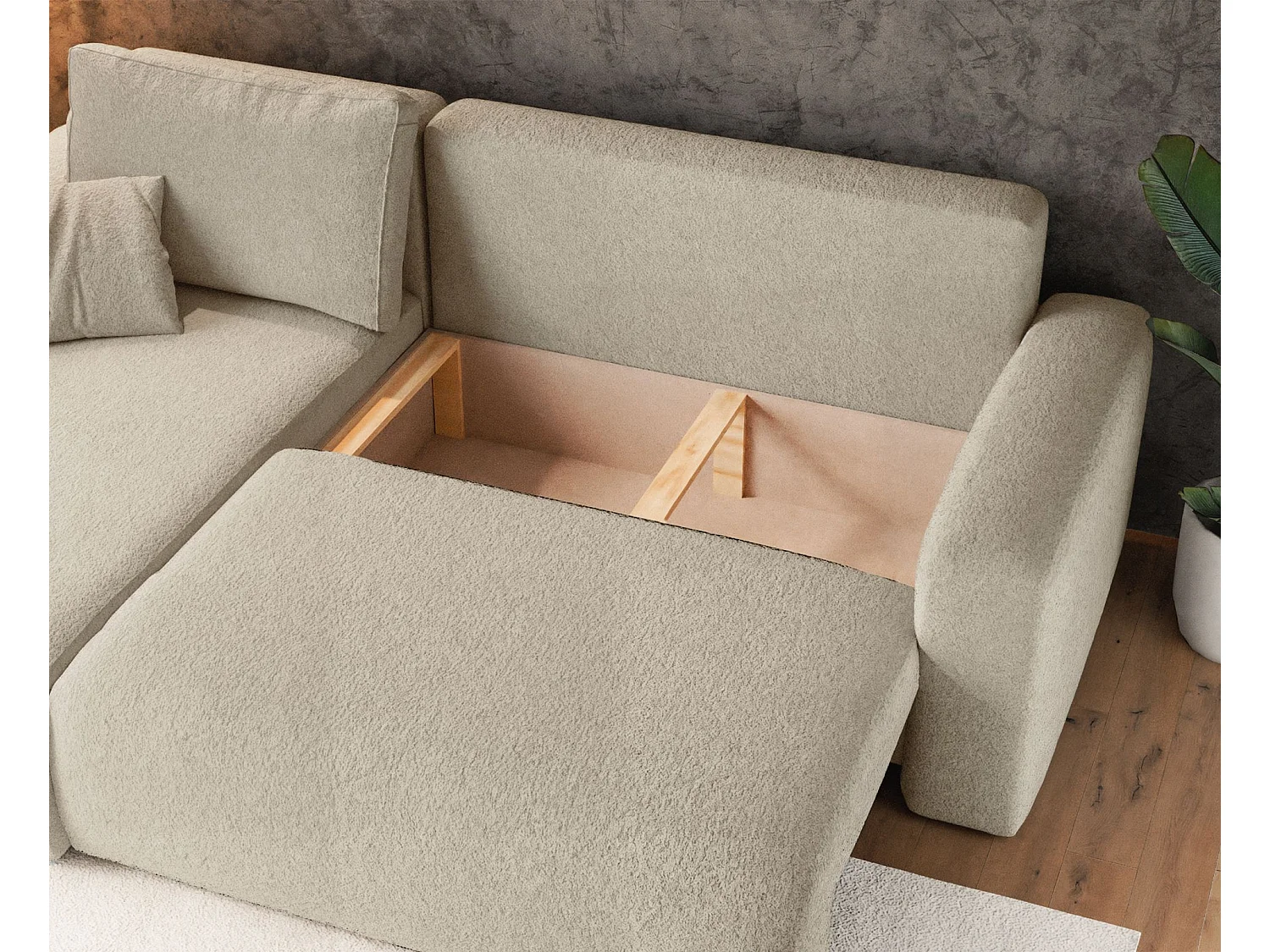 Canapé d'angle convertible - en boucle beige clair - PIANONI