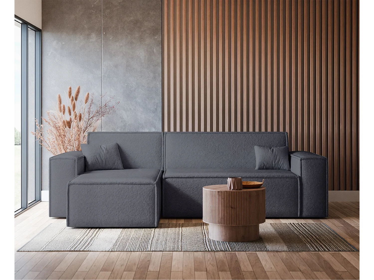 Canapé d'angle convertible - en boucle gris foncé - SCARLO