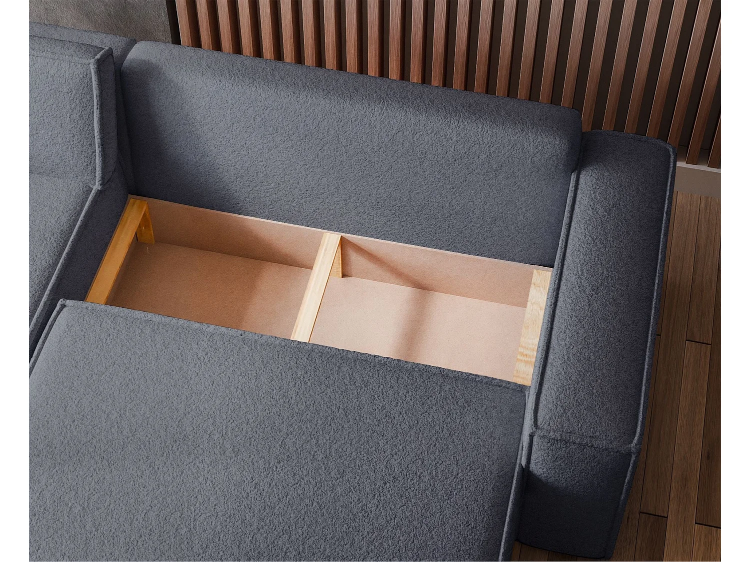 Canapé d'angle convertible 4 places en tissu côtelé gris SCARLO