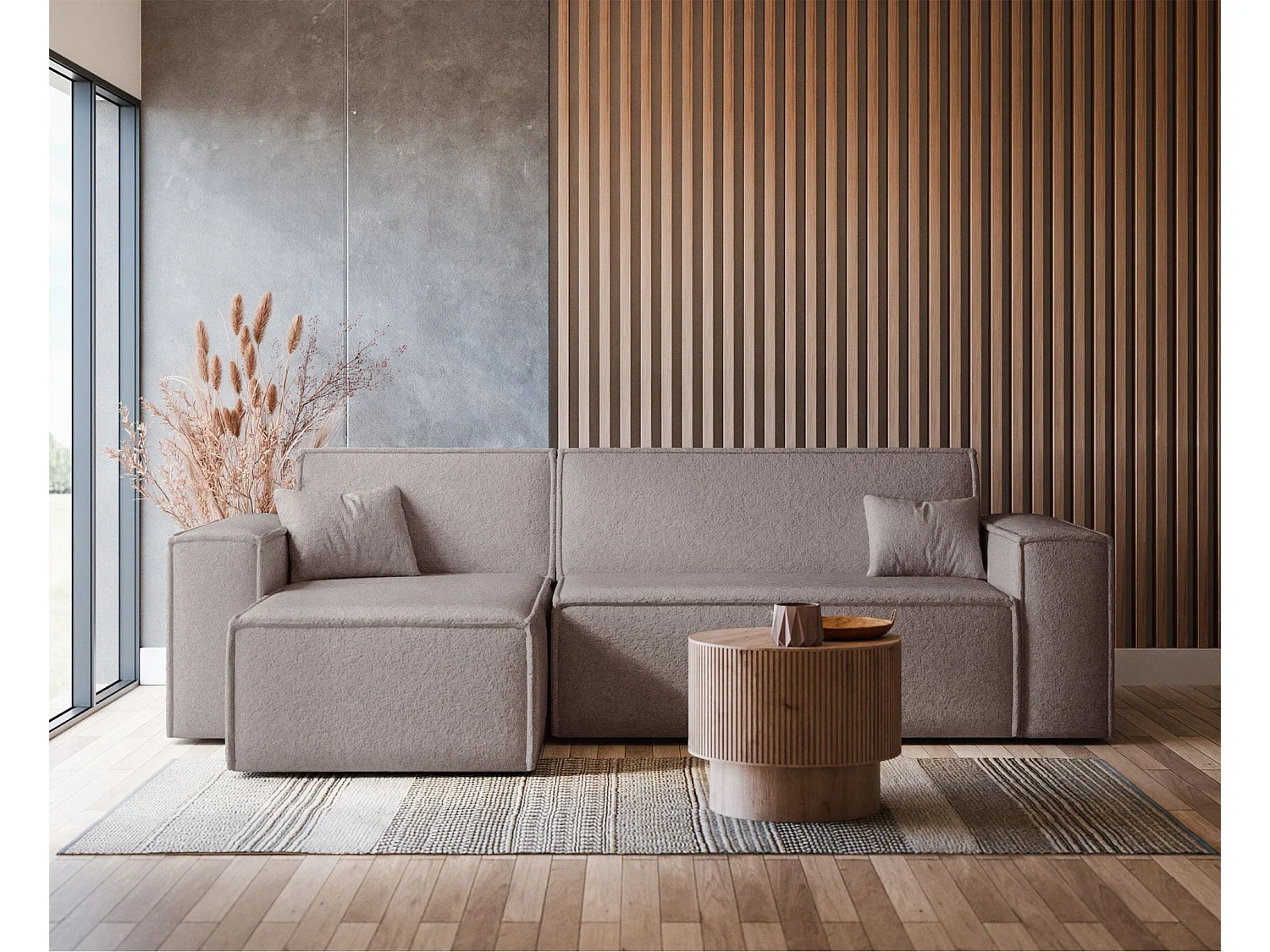 Canapé d'angle convertible - en boucle marron clair - SCARLO