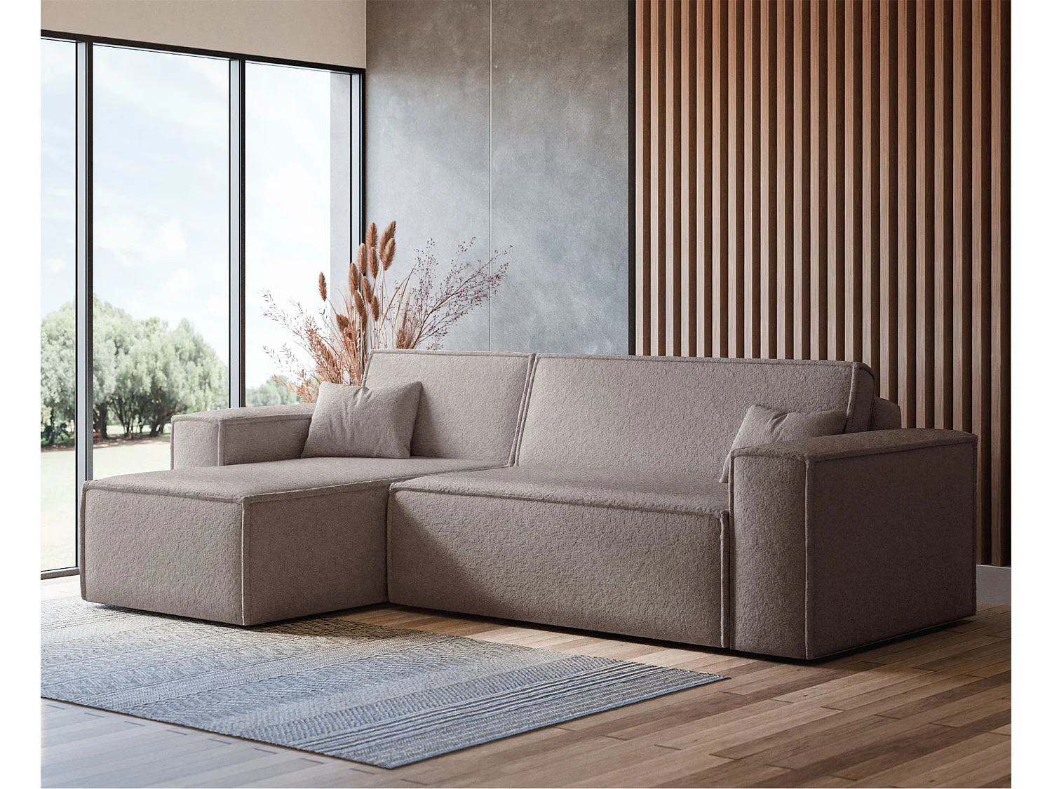 Canapé d'angle convertible - en boucle marron clair - SCARLO