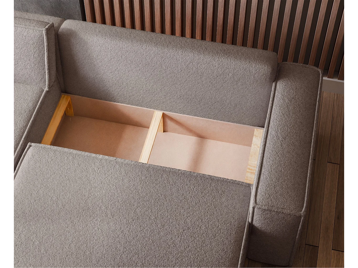 Canapé d'angle convertible - en boucle marron clair - SCARLO