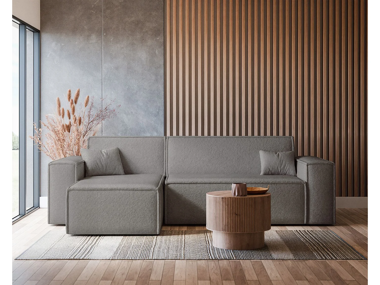 Canapé d'angle convertible - en boucle marron clair - SCARLO