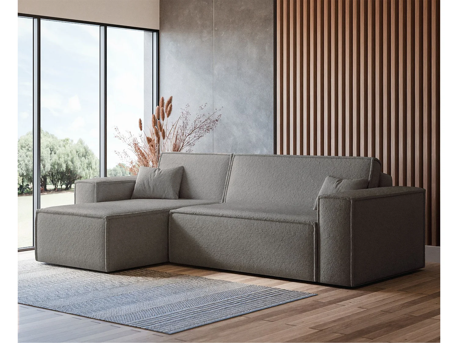 Canapé d'angle convertible - en boucle marron clair - SCARLO