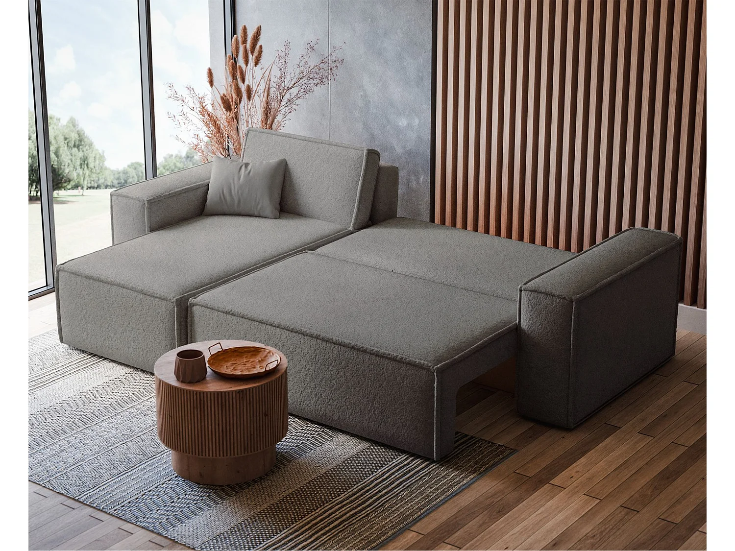 Canapé d'angle convertible - en boucle marron clair - SCARLO