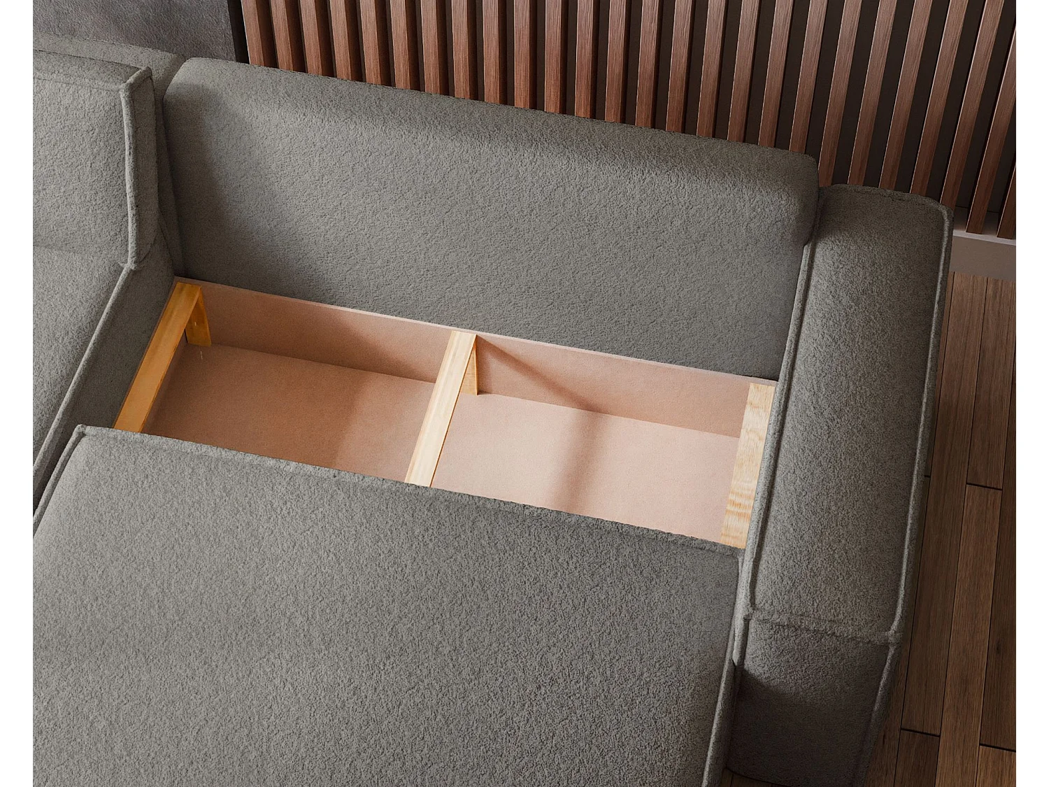 Canapé d'angle convertible - en boucle marron clair - SCARLO