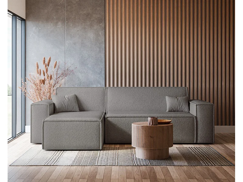 Canapé d'angle convertible - en boucle marron clair - SCARLO