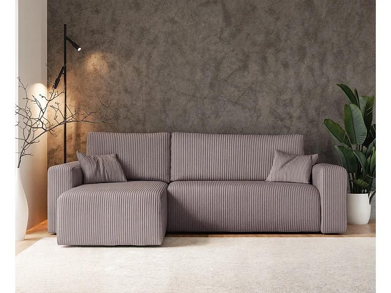 Ecksofa mit Schlaffunktion - Stauraum - Cordbezug - beige - Pianoni