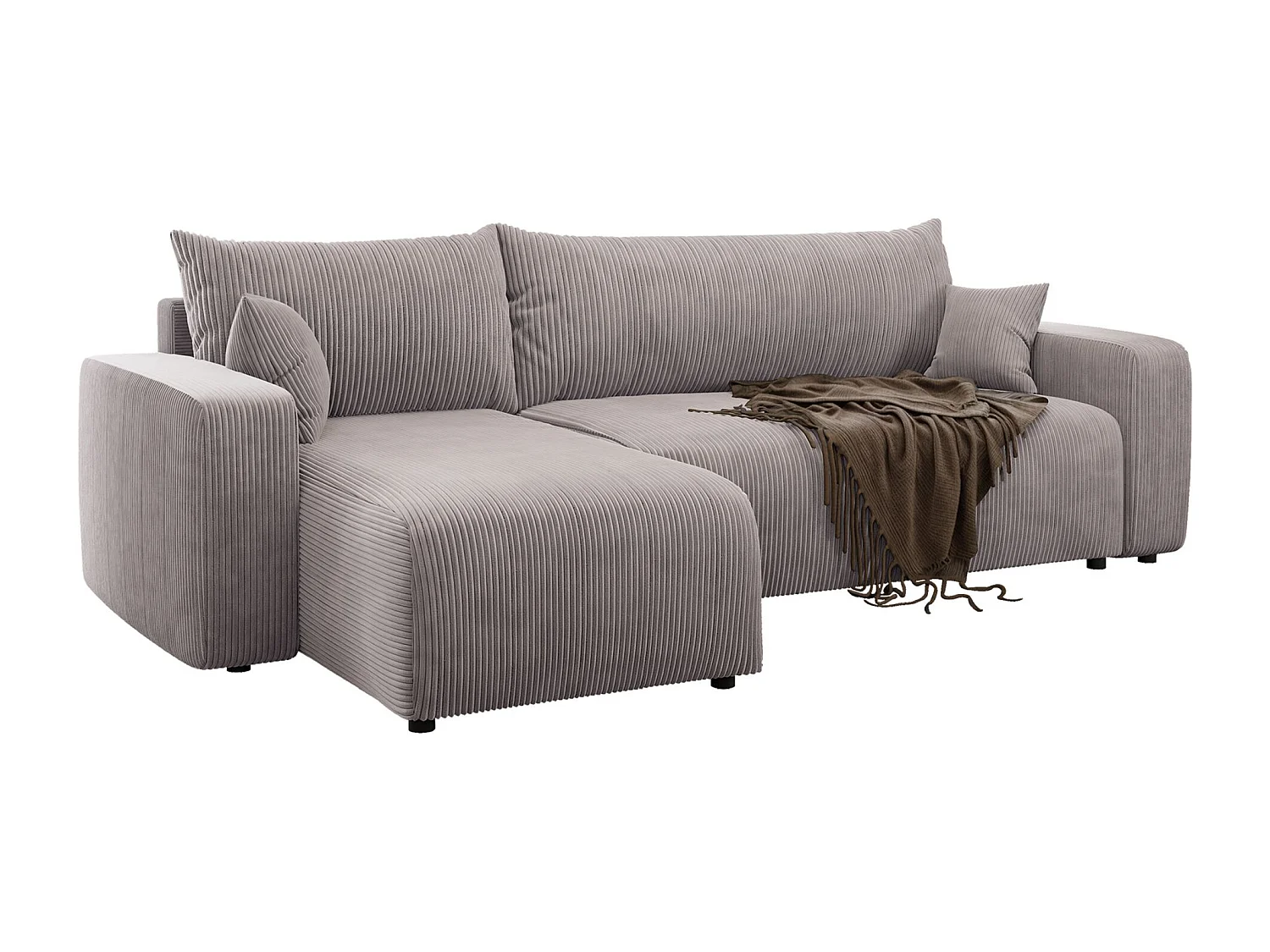 Canapé d'angle convertible - en velours côtelé beige- PIANONI