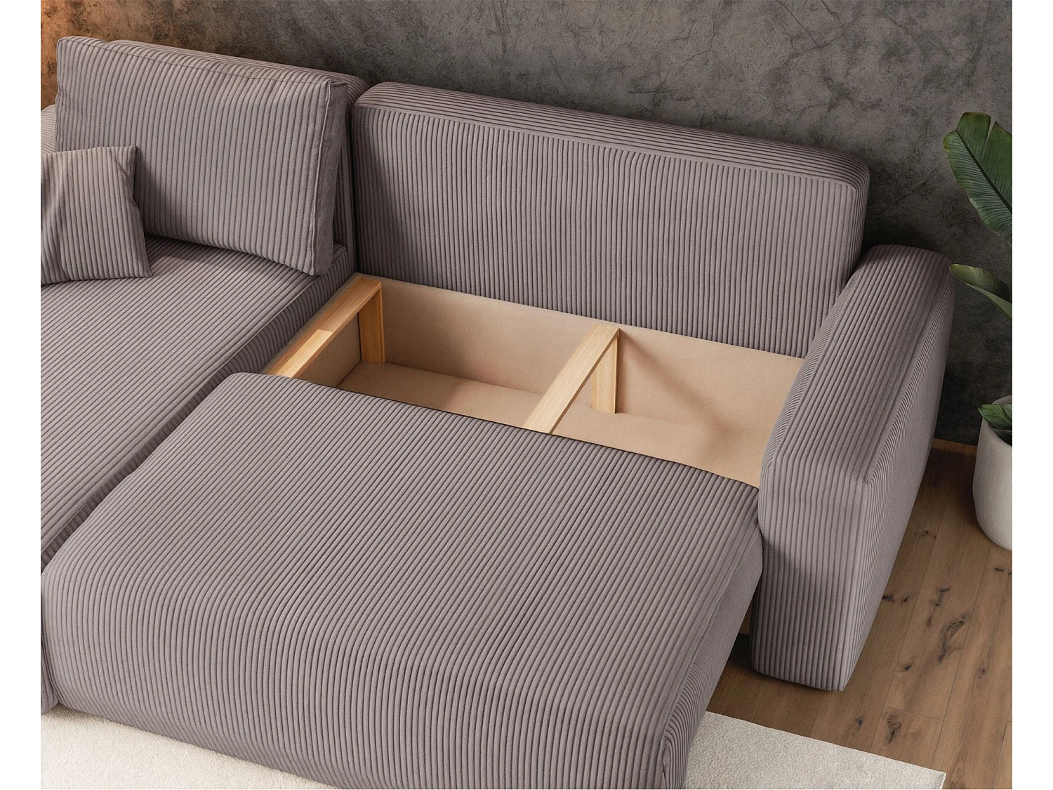 Canapé d'angle convertible - en velours côtelé beige- PIANONI