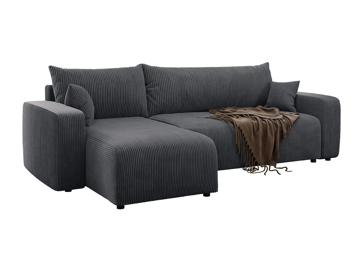 Canapé d'angle convertible - en velours côtelé gris - PIANONI