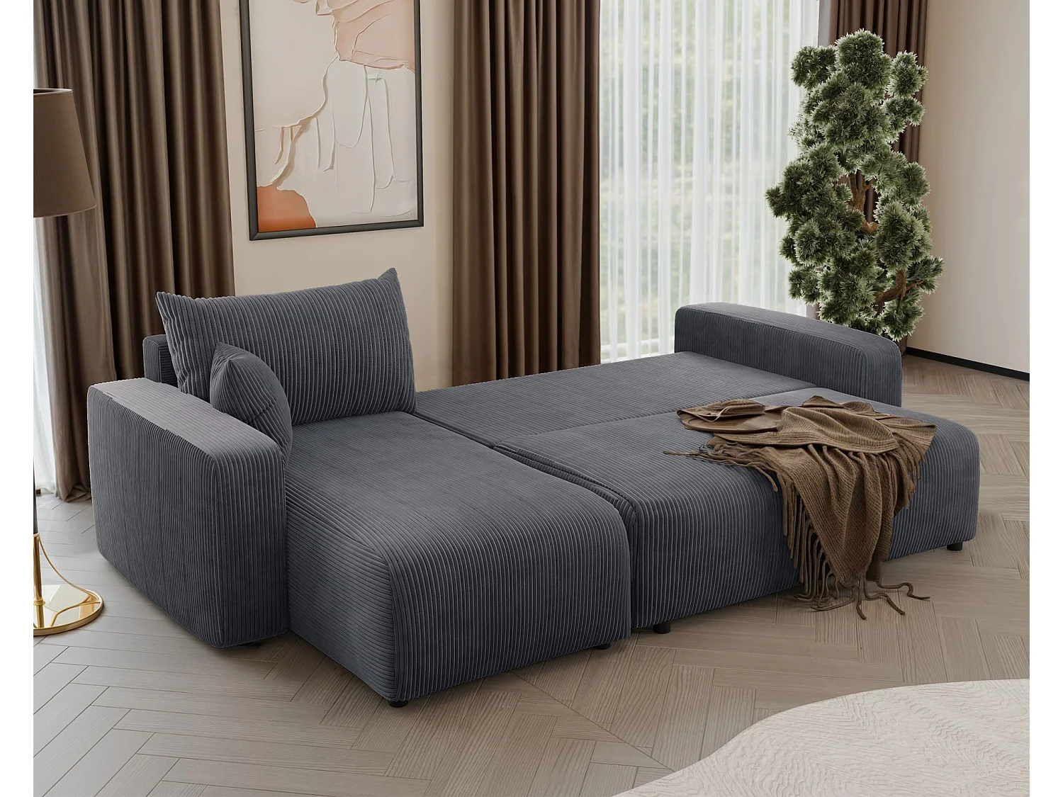 Hoekbank - in grijs corduroy - PIANONO