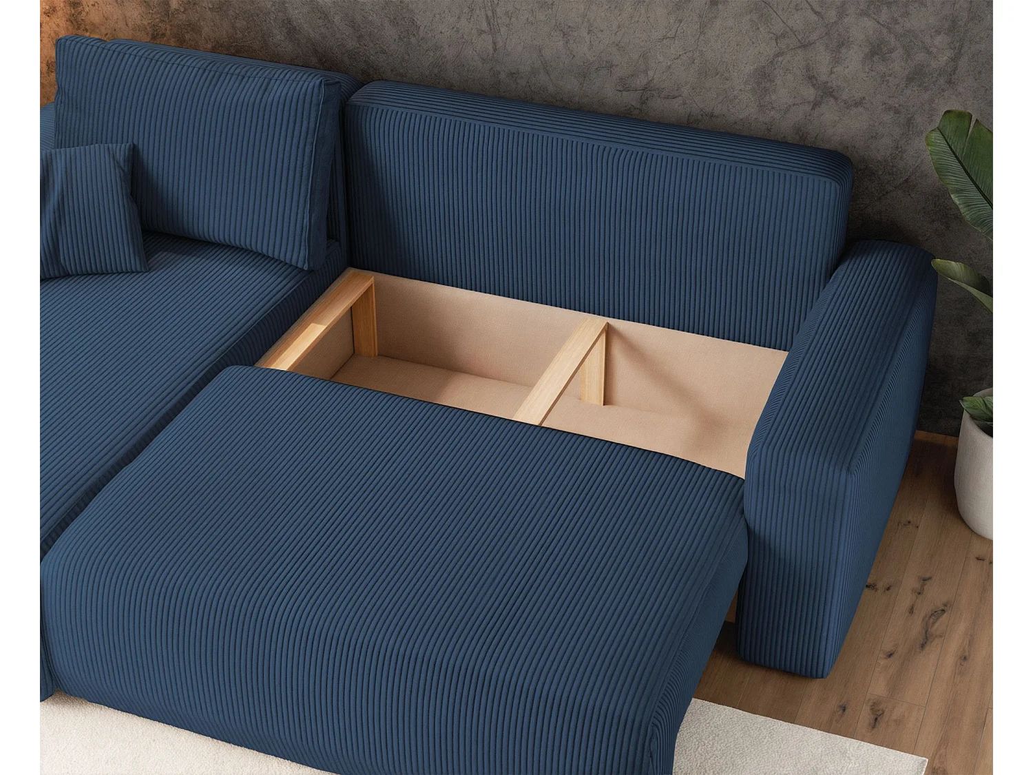 Omvormbare hoekbank - in marineblauw corduroy - PIANONO