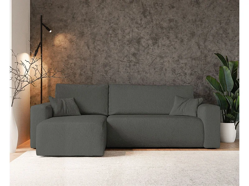 Ecksofa mit Schlaffunktion - Stauraum - Bouclé-Bezug - dunkelgrau - Pianoni