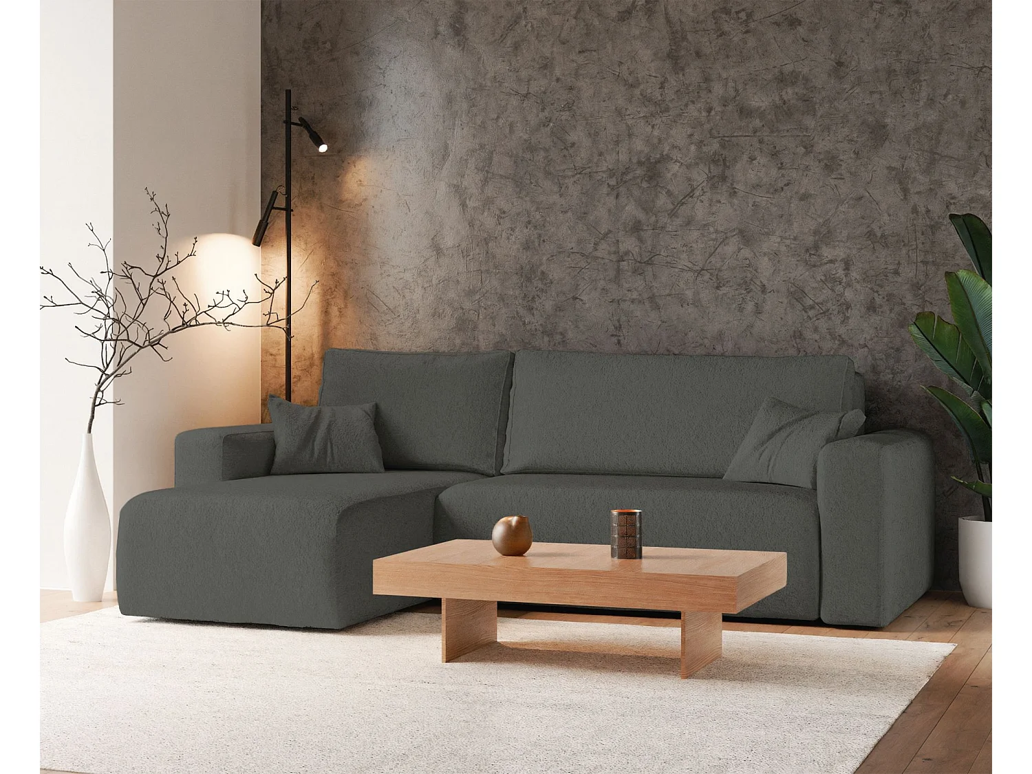 Canapé d'angle convertible - en boucle gris foncé - PIANONI