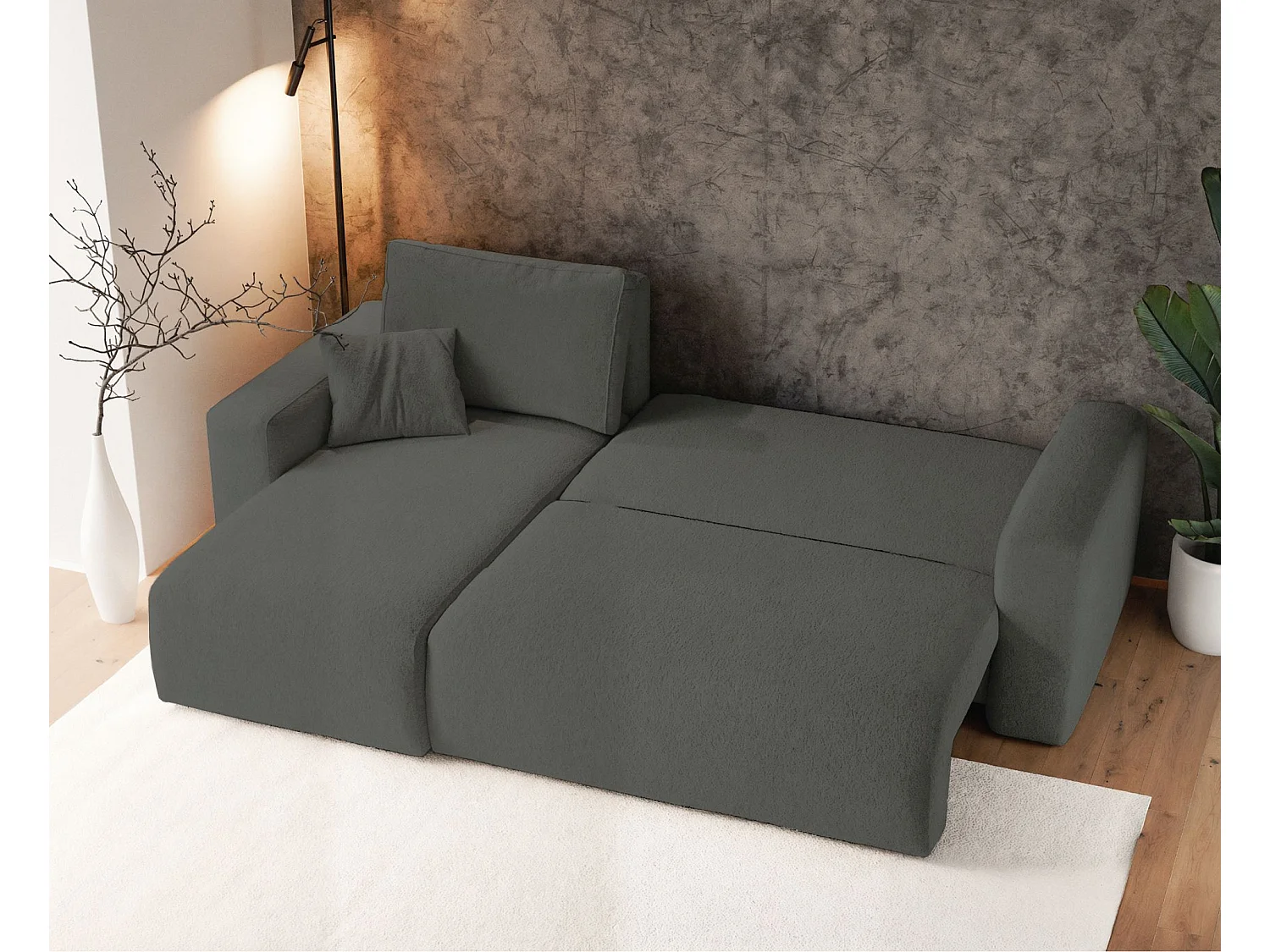 Canapé d'angle convertible - en boucle gris foncé - PIANONI