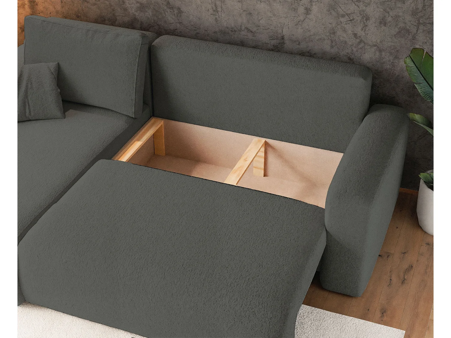 Canapé d'angle convertible - en boucle gris foncé - PIANONI