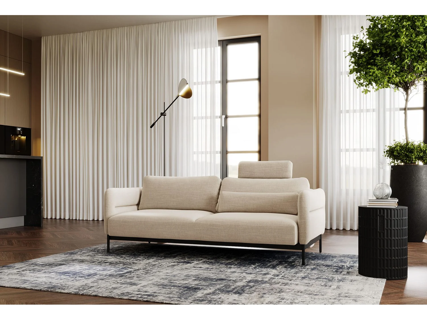 Canapé convertible 3 places- beige - SOLIANERO