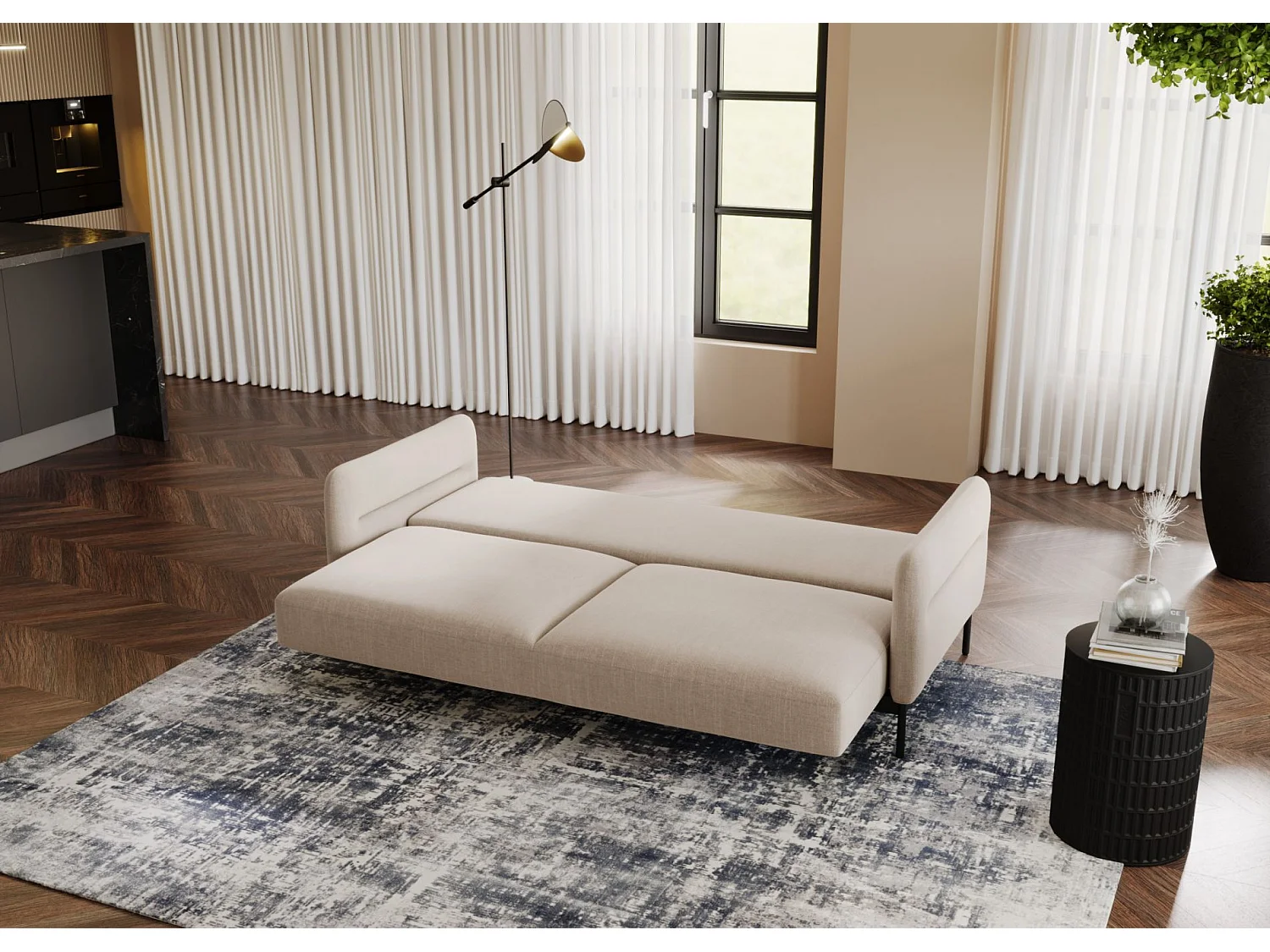 Canapé convertible 3 places- beige - SOLIANERO