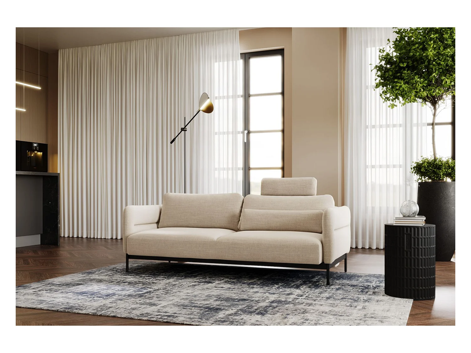Canapé convertible 3 places- beige - SOLIANERO