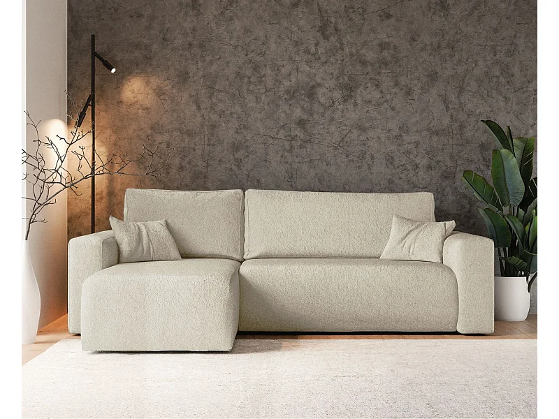 Ecksofa mit Schlaffunktion - Stauraum - Bouclé-Bezug - creme - Pianoni