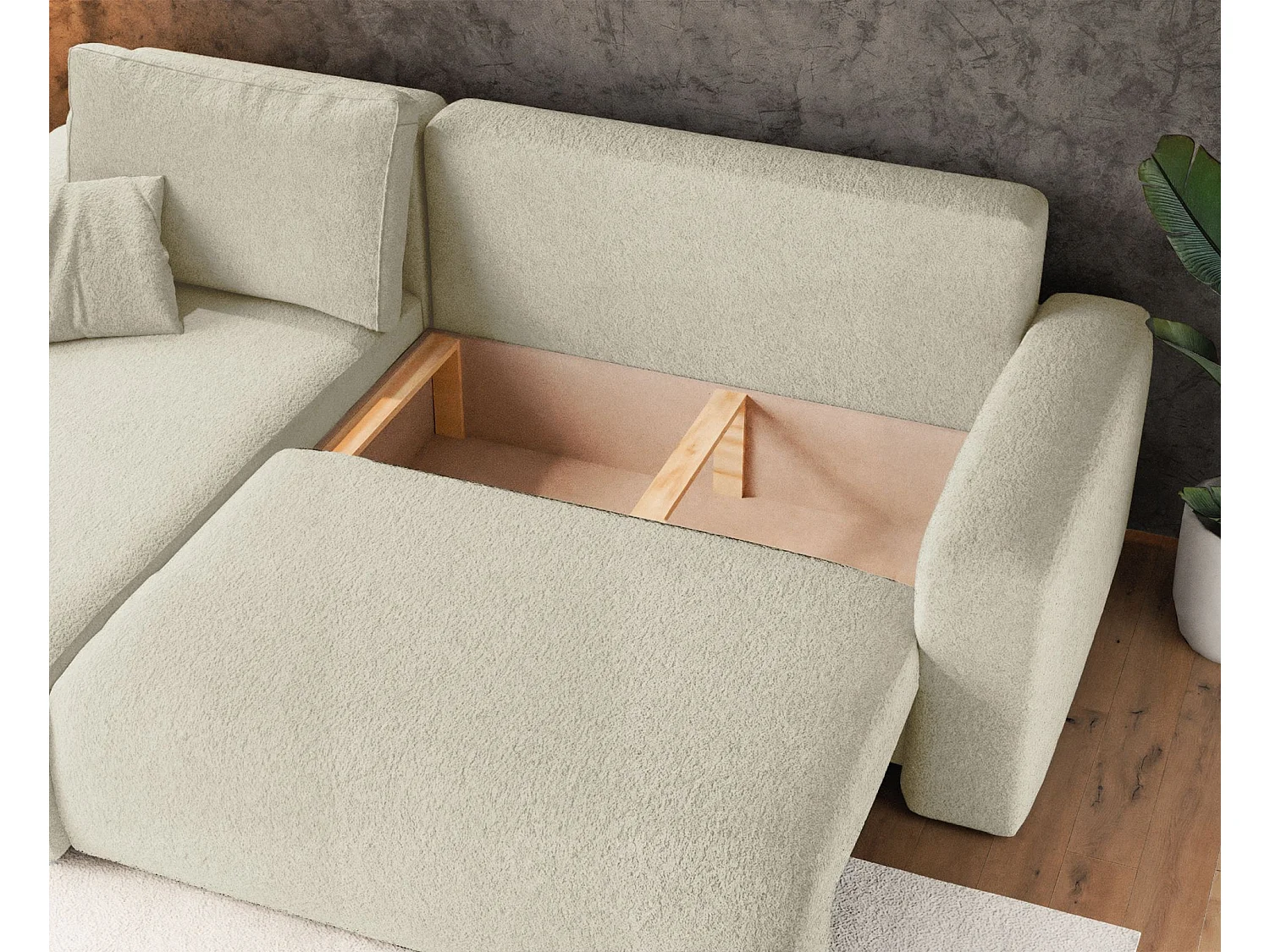 Canapé d'angle convertible - en boucle créme - PIANONI