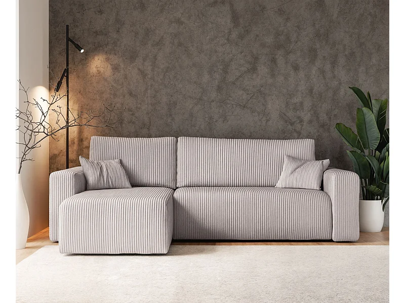 Canapé d'angle convertible - en velours côtelé beige clair - PIANONI