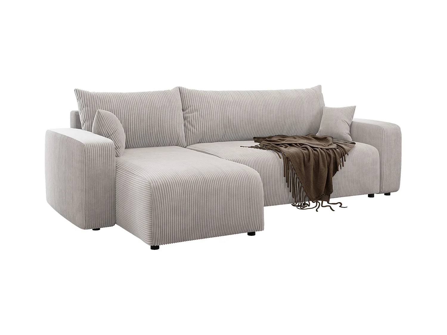 Canapé d'angle convertible - en velours côtelé beige clair - PIANONI