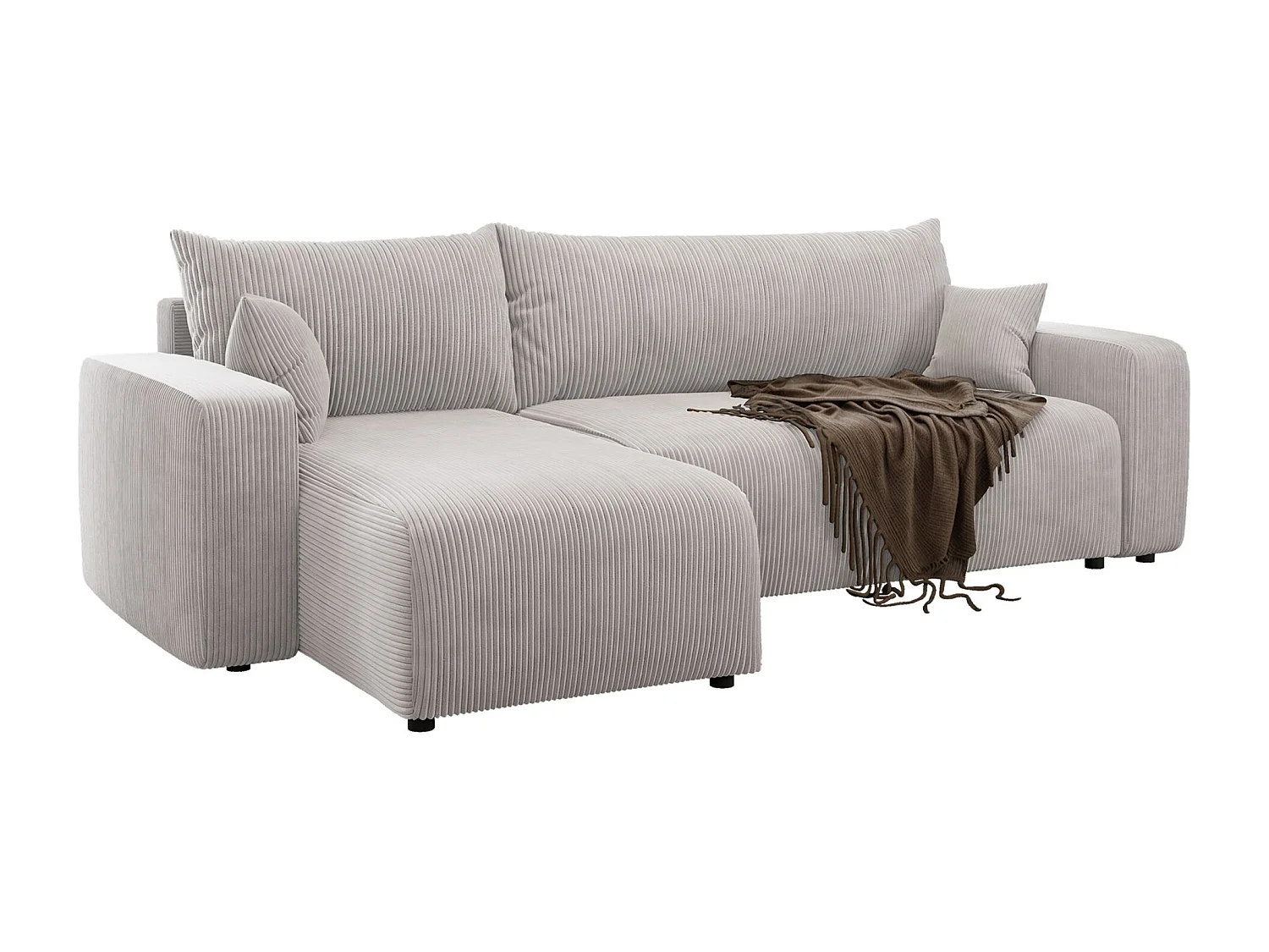 Canapé d'angle convertible - en velours côtelé beige clair - PIANONI