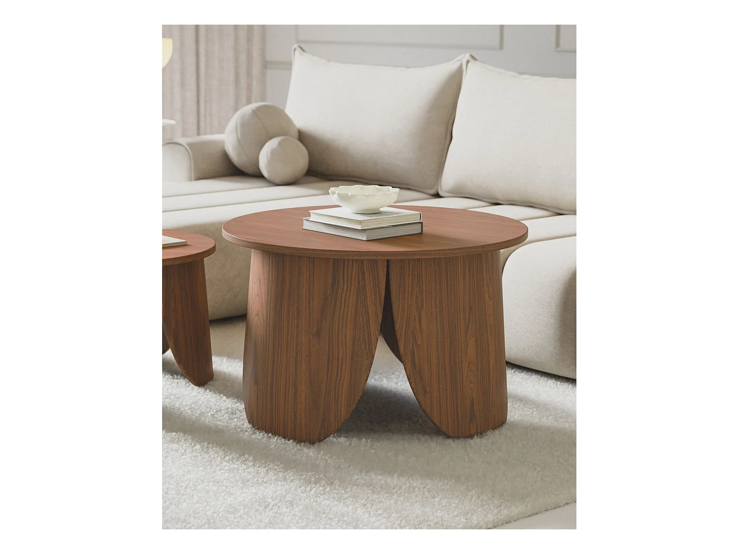 Couchtisch rund - Nussbaum-Optik - Ø 80 cm - VIVIALLY