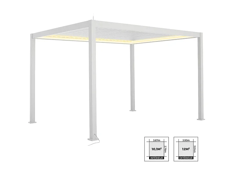 3x4m pérgola bioclimática de aluminio con iluminación led blanco