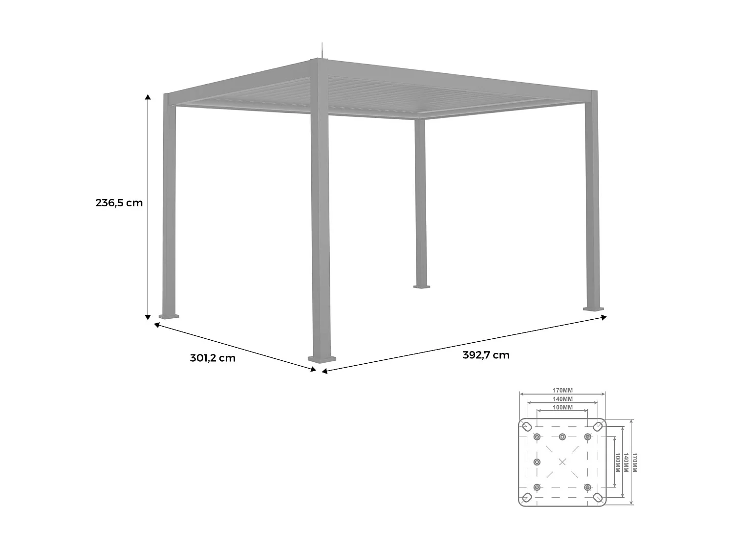 3x4m pérgola bioclimática de aluminio con iluminación led blanco
