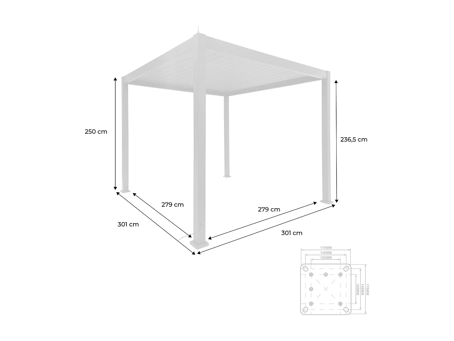 Pergola bioclimatica 3x3m elettrica in alluminio con illuminazione