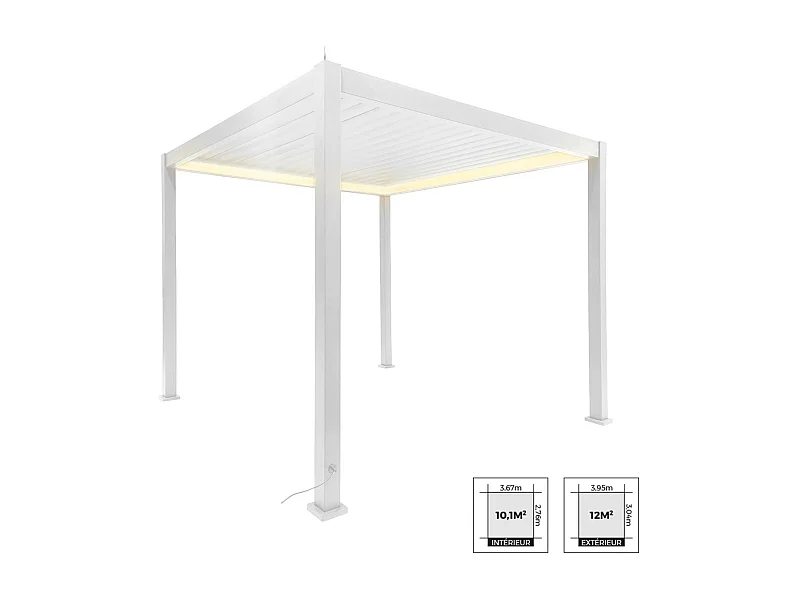 Pérgola bioclimática 3x3m eléctrica de aluminio con iluminación led