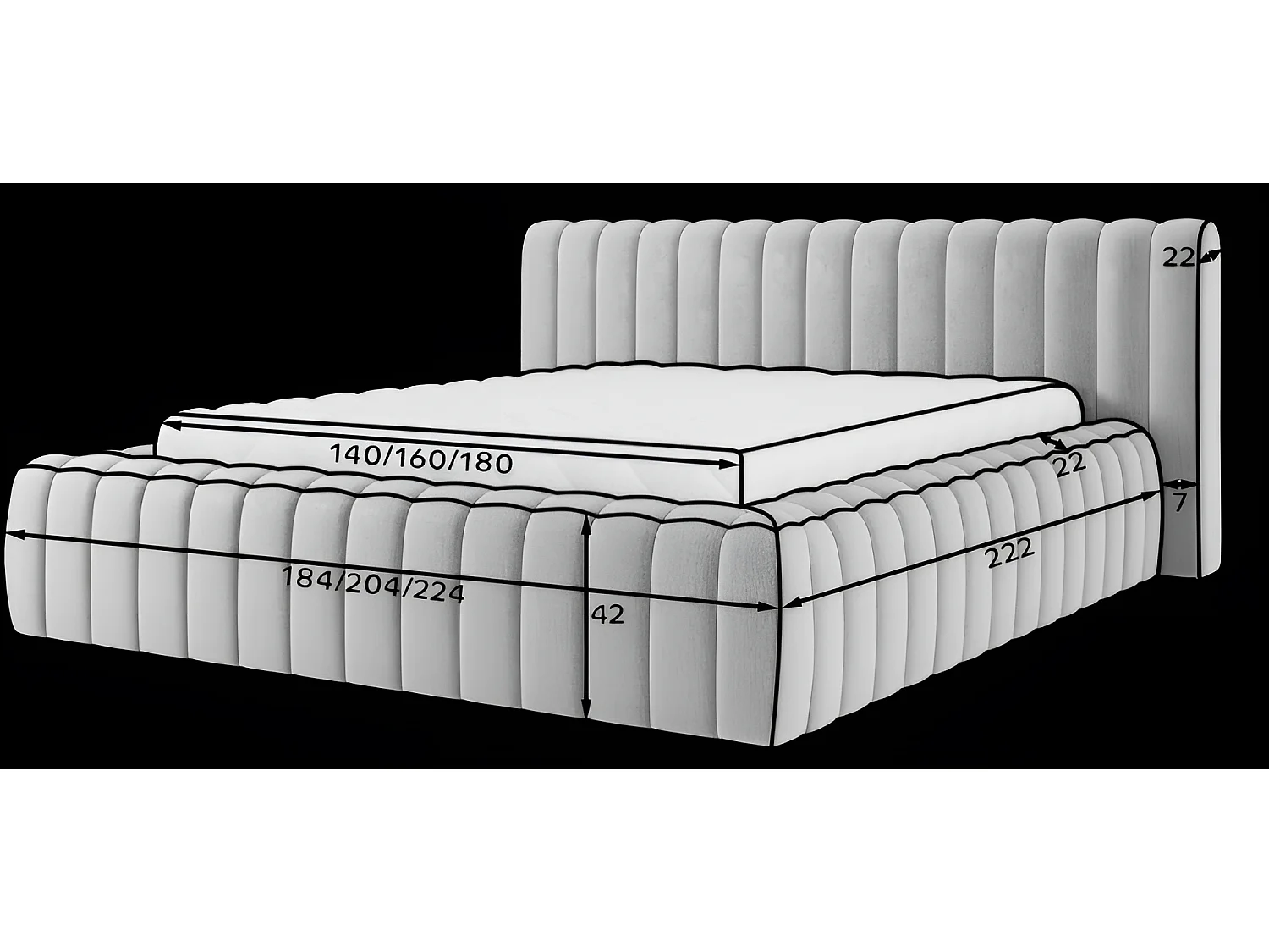 Bett Joya S (140x200)/Stoffbezug/Grau