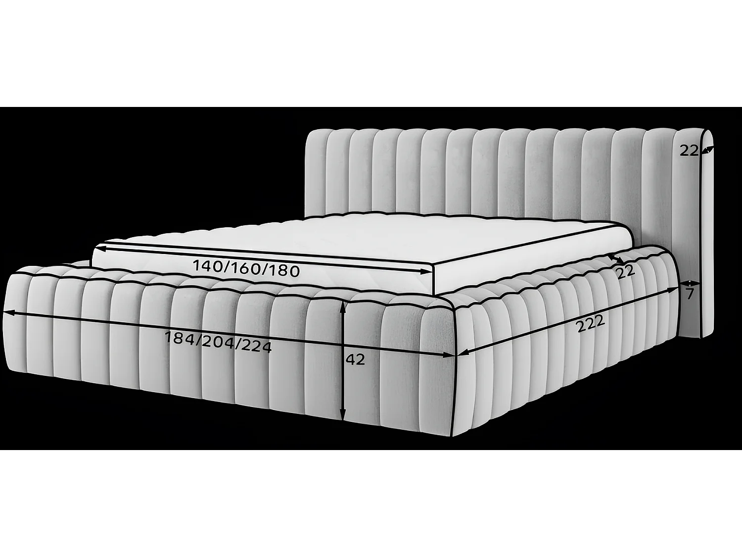 Letto Joya S (140x200)/Tessuto/Grigio