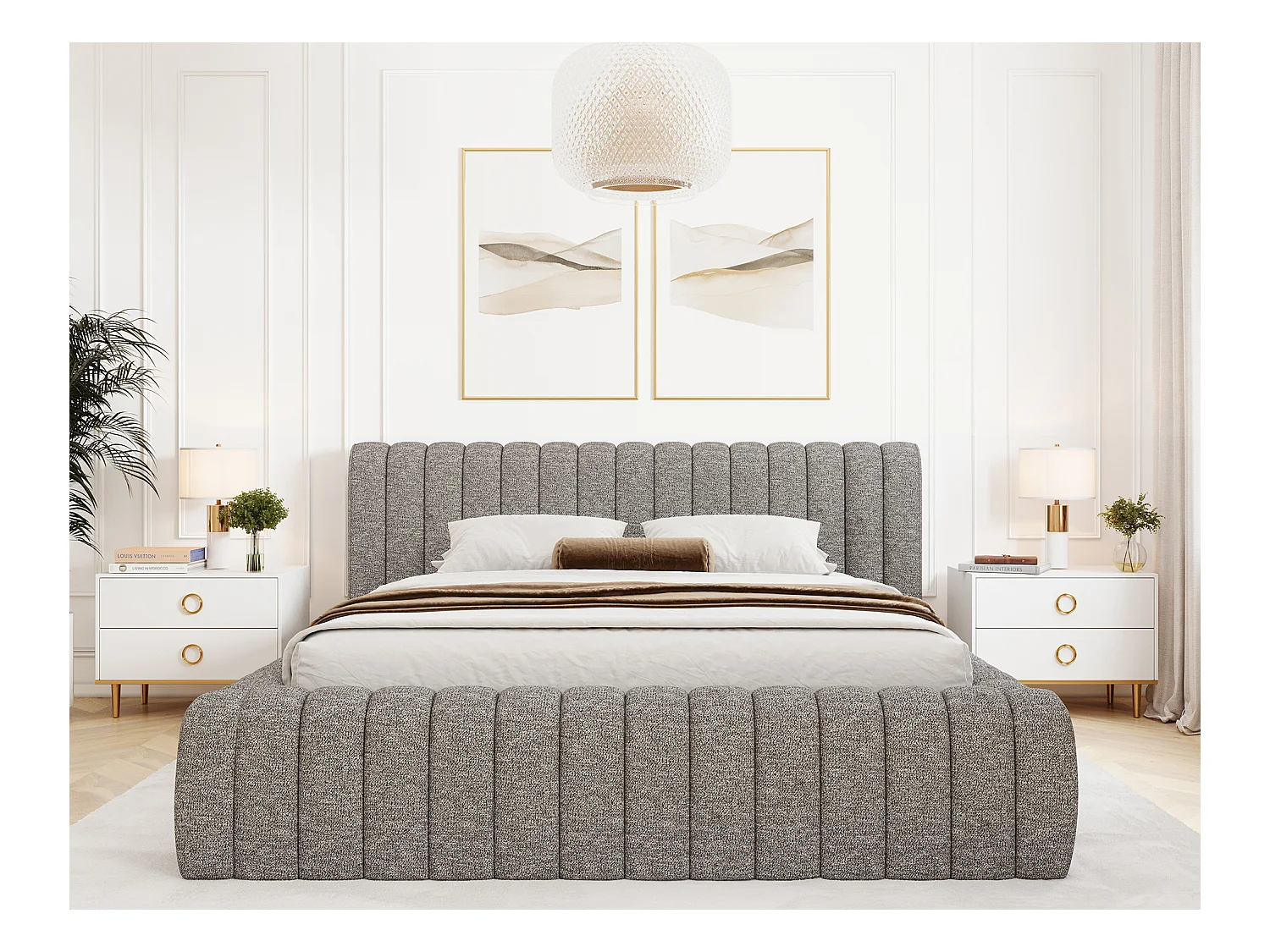 Lit coffre Madera prestige – Revêtement tissu tapissé-Couleur Gris chiné-180x200