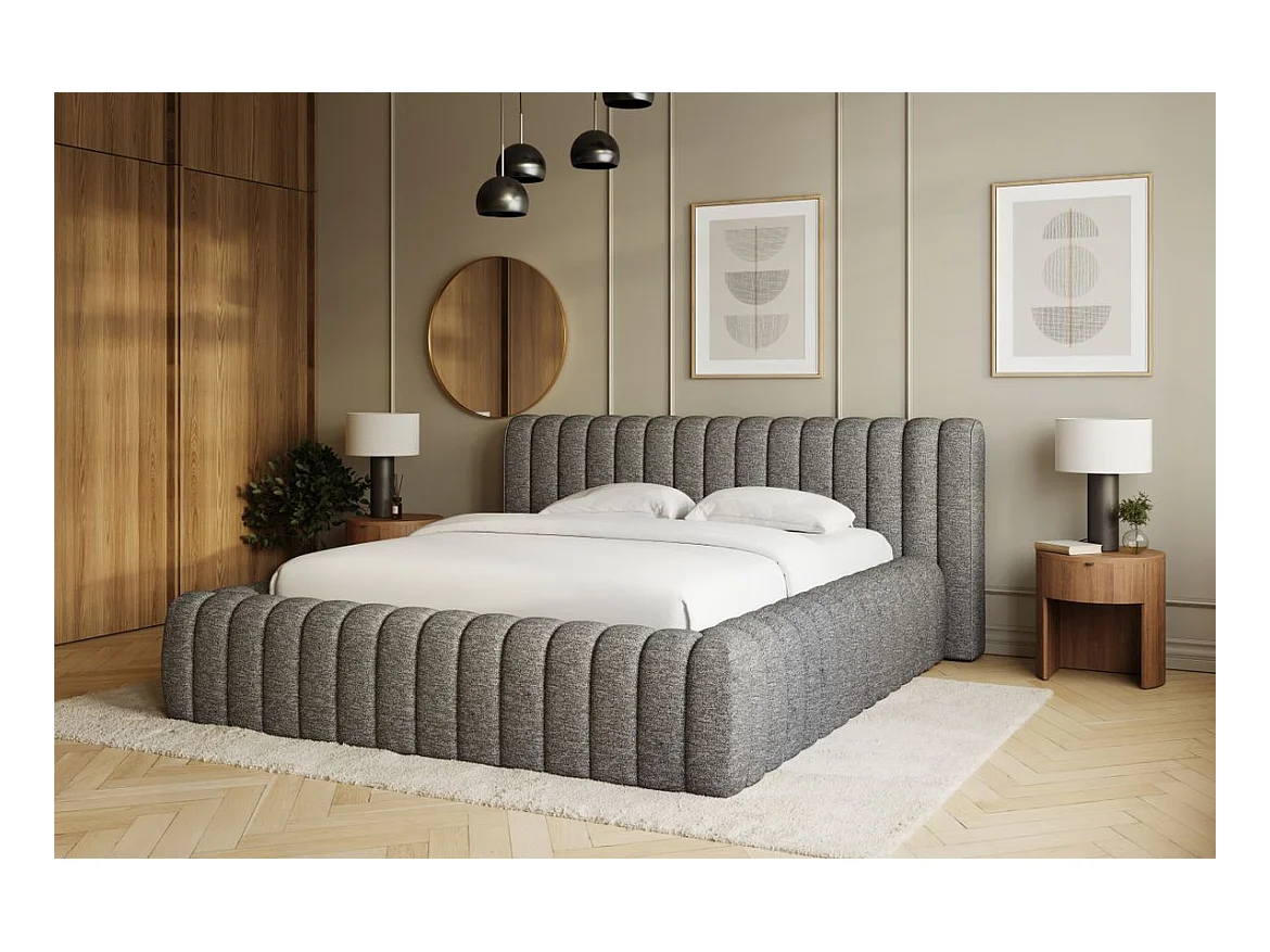 Lit coffre Madera prestige – Revêtement tissu tapissé-Couleur Gris chiné-180x200