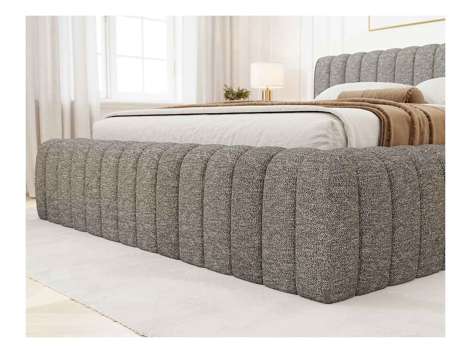 Lit coffre Madera prestige – Revêtement tissu tapissé-Couleur Gris chiné-180x200